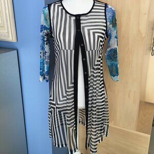 Indies Sheer Stripe and Print Cardigan Jacket - Size T1 (US S)